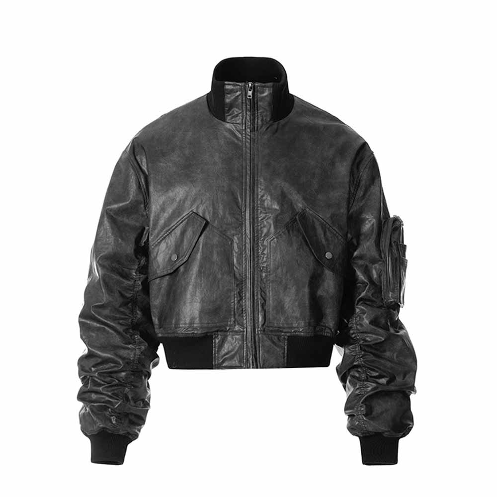 Punk Style Stand-Collar PU Leather Motorcycle Jacket | Gthic.com