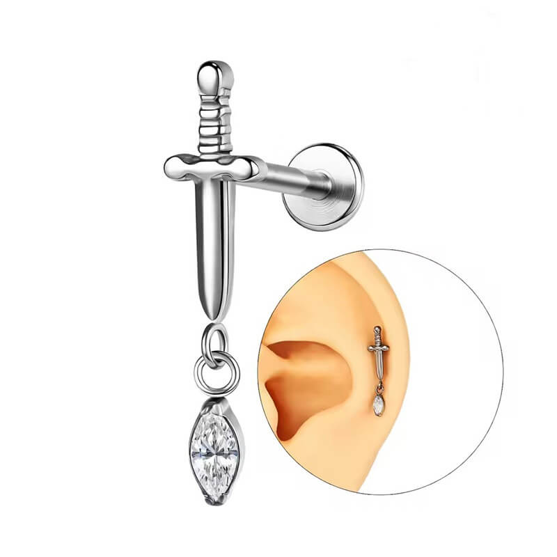 Punk Sword Horse Eye G23 Titanium Alloy Lip Stud Earring Piercing