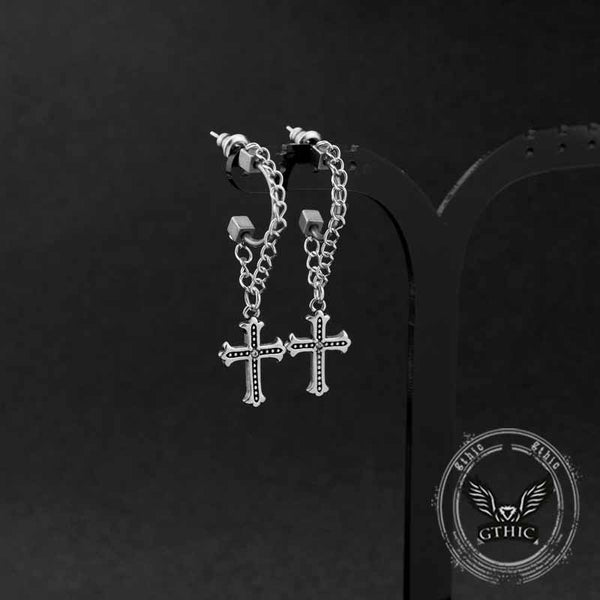 Punk Tassel Cross Stainless Steel Earrings 01 | Gthic.com