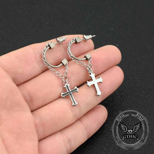 Punk Tassel Cross Stainless Steel Earrings 02 | Gthic.com