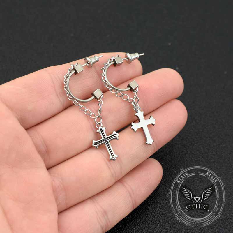 Punk Tassel Cross Stainless Steel Earrings 02 | Gthic.com