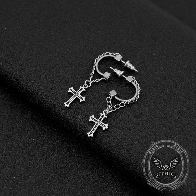 Punk Tassel Cross Stainless Steel Earrings 03 | Gthic.com