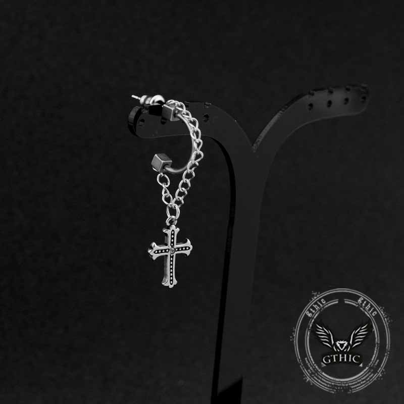 Punk Tassel Cross Stainless Steel Earrings