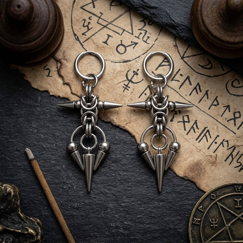 Punk Thorn Horseshoe Ring Stainless Steel Drop Earrings | Gthic.com