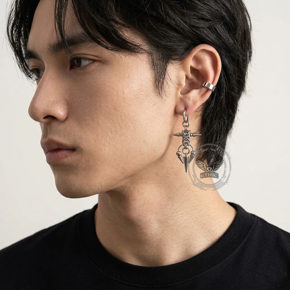 Punk Thorn Horseshoe Ring Stainless Steel Drop Earrings | Gthic.com