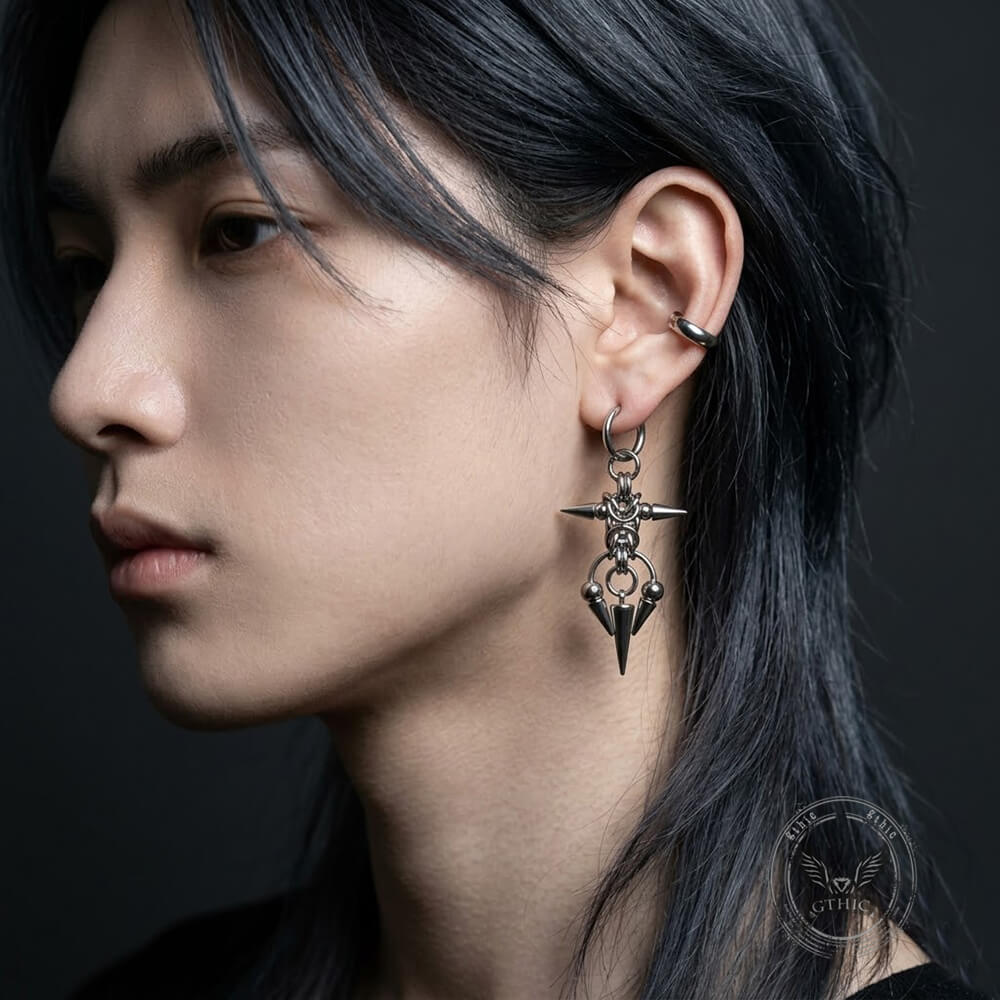 Punk Thorn Horseshoe Ring Stainless Steel Drop Earrings | Gthic.com