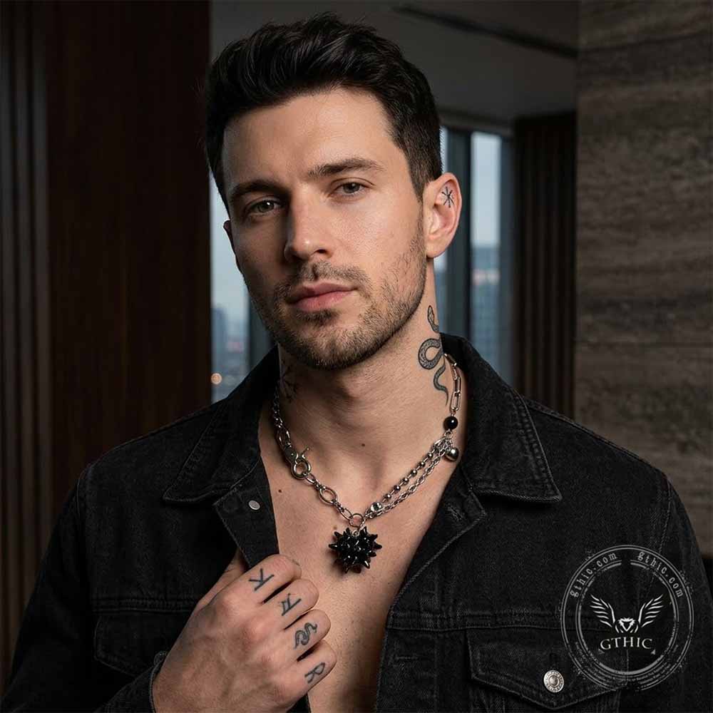 Punk Thorns Demon Heart Stainless Steel Tassel Necklace | Gthic.com