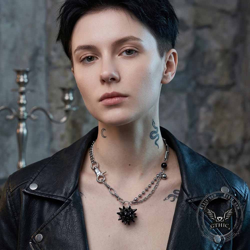 Punk Thorns Demon Heart Stainless Steel Tassel Necklace | Gthic.com