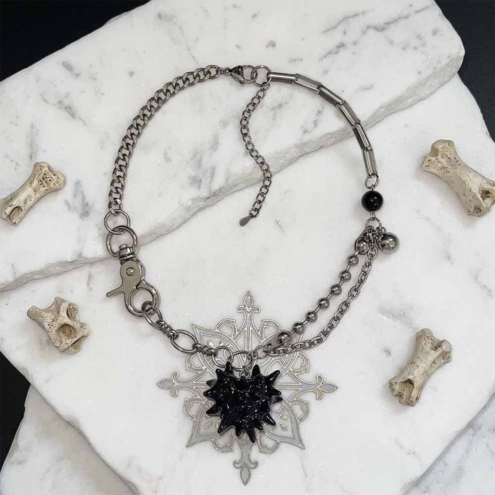 Punk Thorns Demon Heart Stainless Steel Tassel Necklace | Gthic.com
