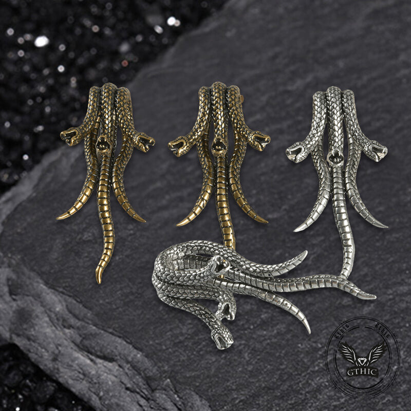 Punk Three-headed Snake Copper Stud Earrings