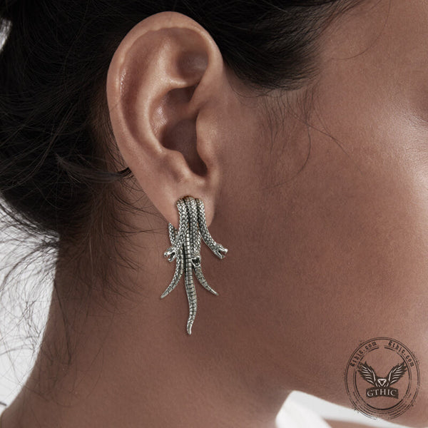 Punk Three-headed Snake Copper Stud Earrings