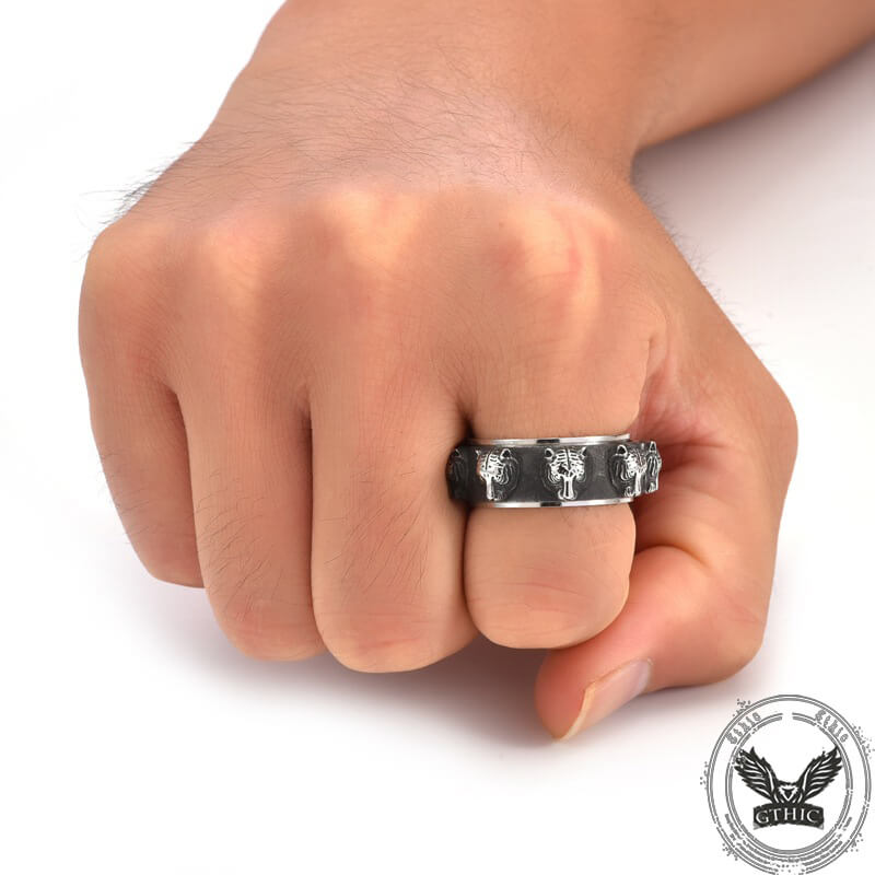 Punk Tiger Head Stainless Steel Spinner Ring 02 | Gthic.com