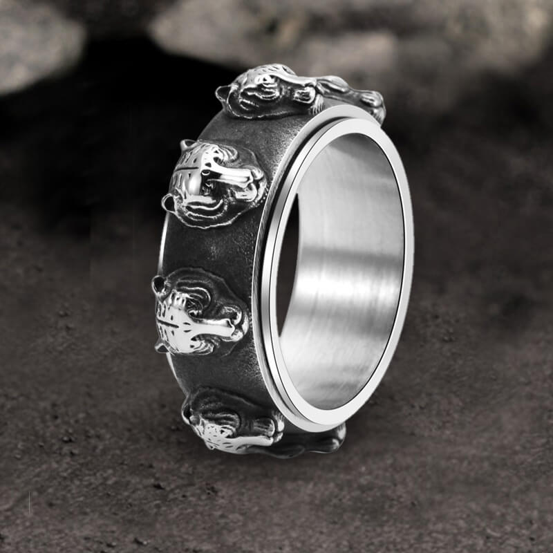 Punk Tiger Head Stainless Steel Spinner Ring 03 | Gthic.com