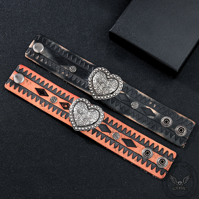 Punk Totem Design Heart Leather Bracelet | Gthic.com