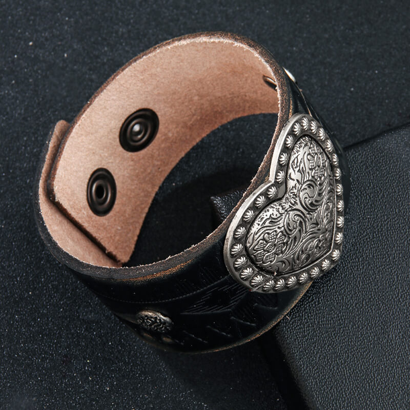 Punk Totem Design Heart Leather Bracelet | Gthic.com