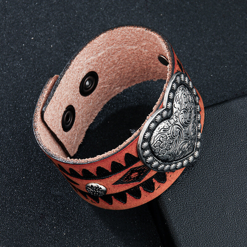 Punk Totem Design Heart Leather Bracelet | Gthic.com