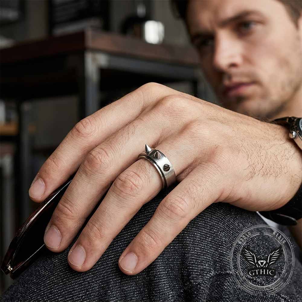 Punk Triple-Spike Stainless Steel Spinner Ring | Gthic.com