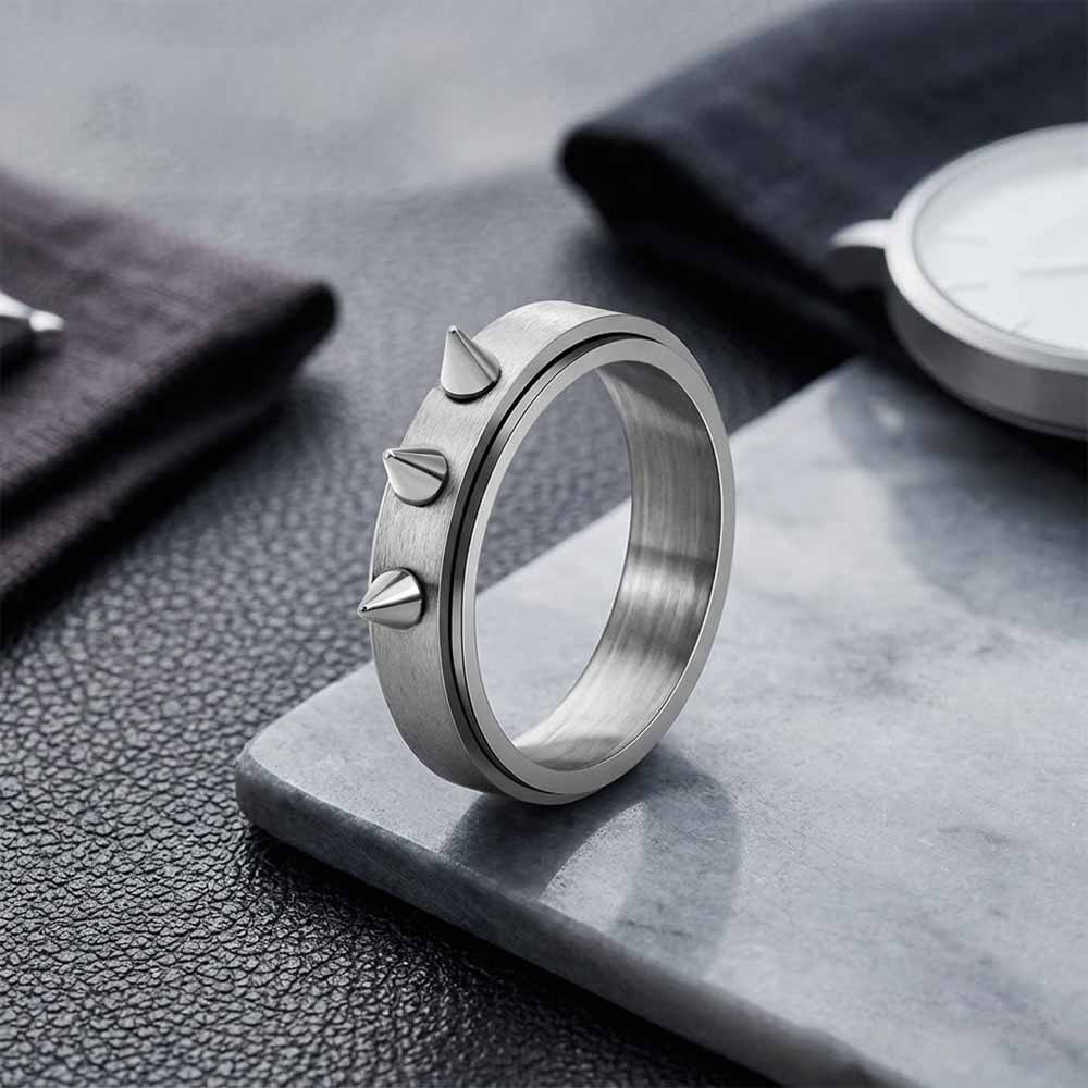 Punk Triple-Spike Stainless Steel Spinner Ring | Gthic.com