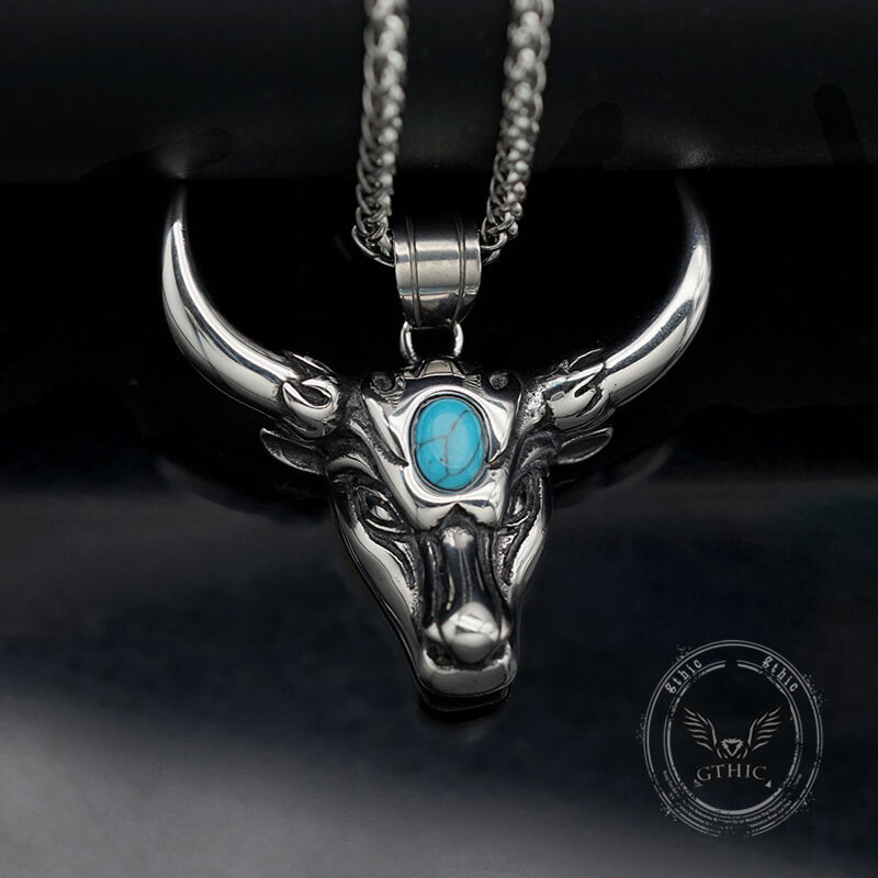 Punk Turquoise Bull Head Stainless Steel Pendant | Gthic.com