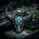 Punk Turquoise Bull Head Stainless Steel Pendant
