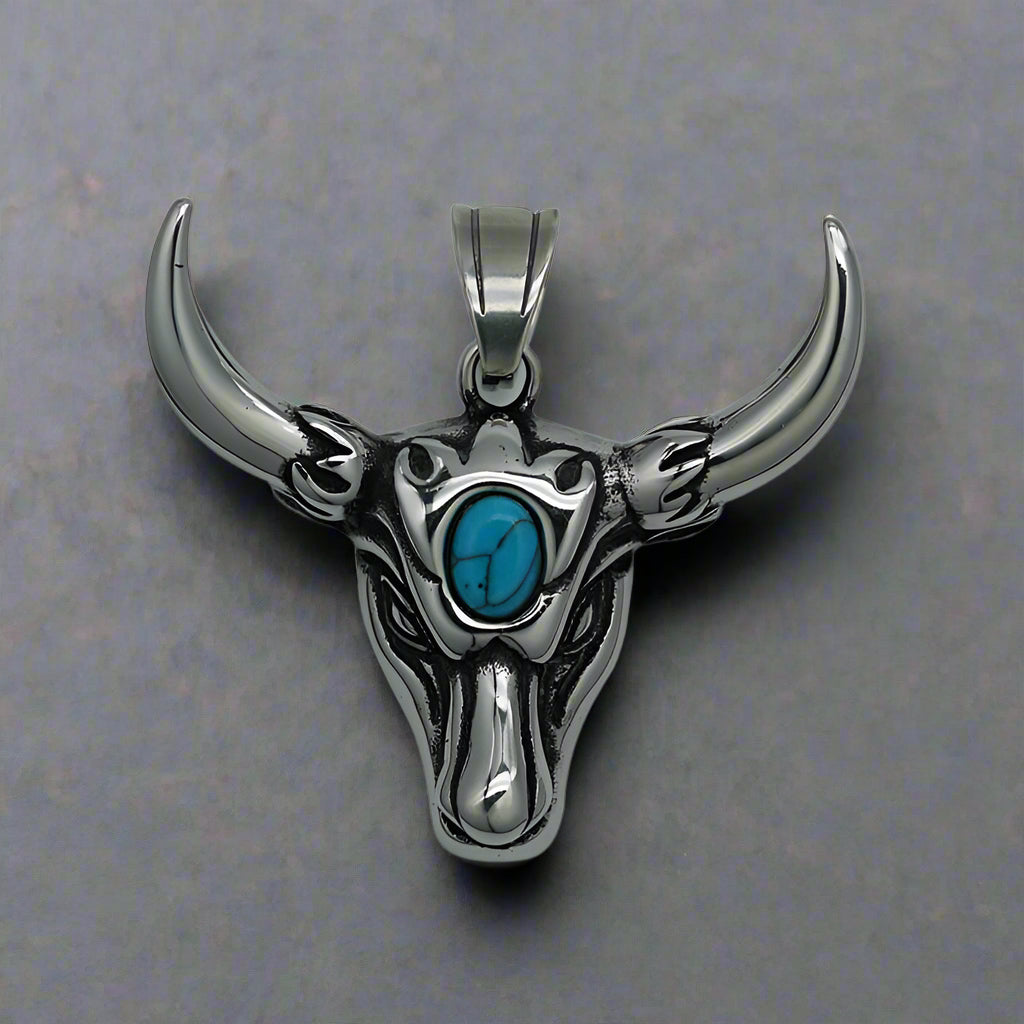 Punk Turquoise Bull Head Stainless Steel Pendant | Gthic.com