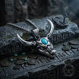 Punk Turquoise Bull Head Stainless Steel Pendant | Gthic.com