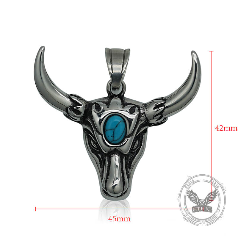 Punk Turquoise Bull Head Stainless Steel Pendant | Gthic.com