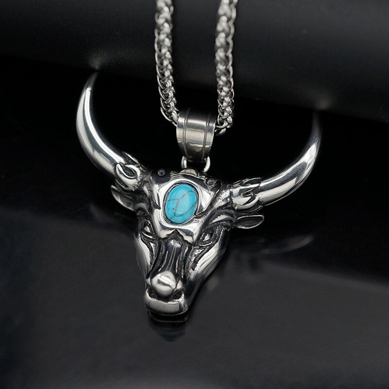 Punk Turquoise Bull Head Stainless Steel Pendant | Gthic.com