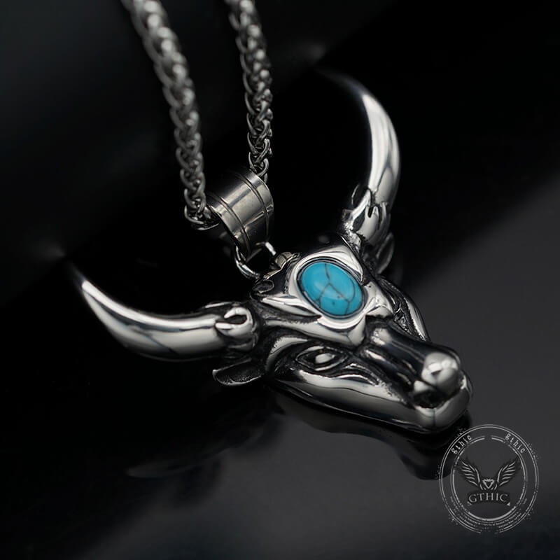 Punk Turquoise Bull Head Stainless Steel Pendant | Gthic.com