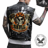 Punk V-Twin Performance Skull Print Denim Vest