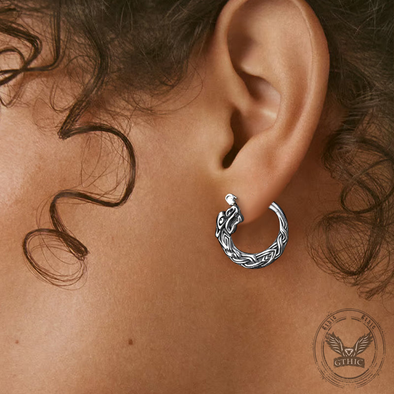 Punk Viking Dragon Stainless Steel Stud Earrings | Gthic.com