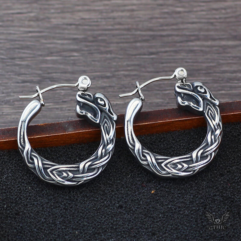 Punk Viking Dragon Stainless Steel Stud Earrings | Gthic.com