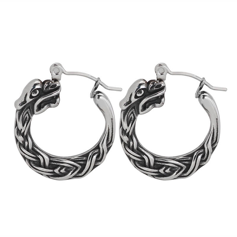 Punk Viking Dragon Stainless Steel Stud Earrings | Gthic.com