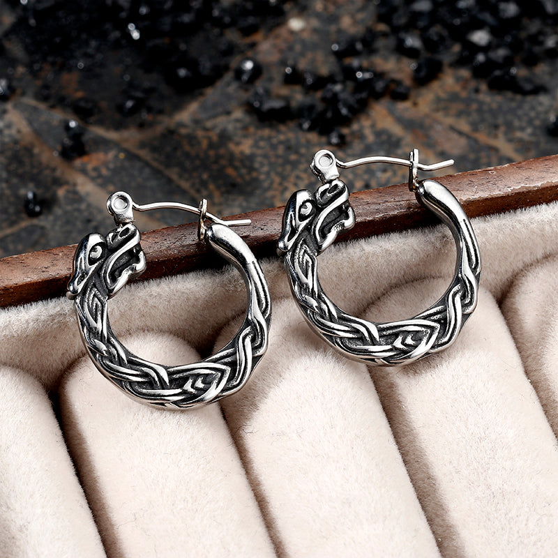 Punk Viking Dragon Stainless Steel Stud Earrings | Gthic.com