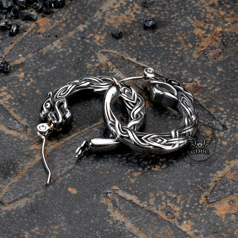 Punk Viking Dragon Stainless Steel Stud Earrings | Gthic.com