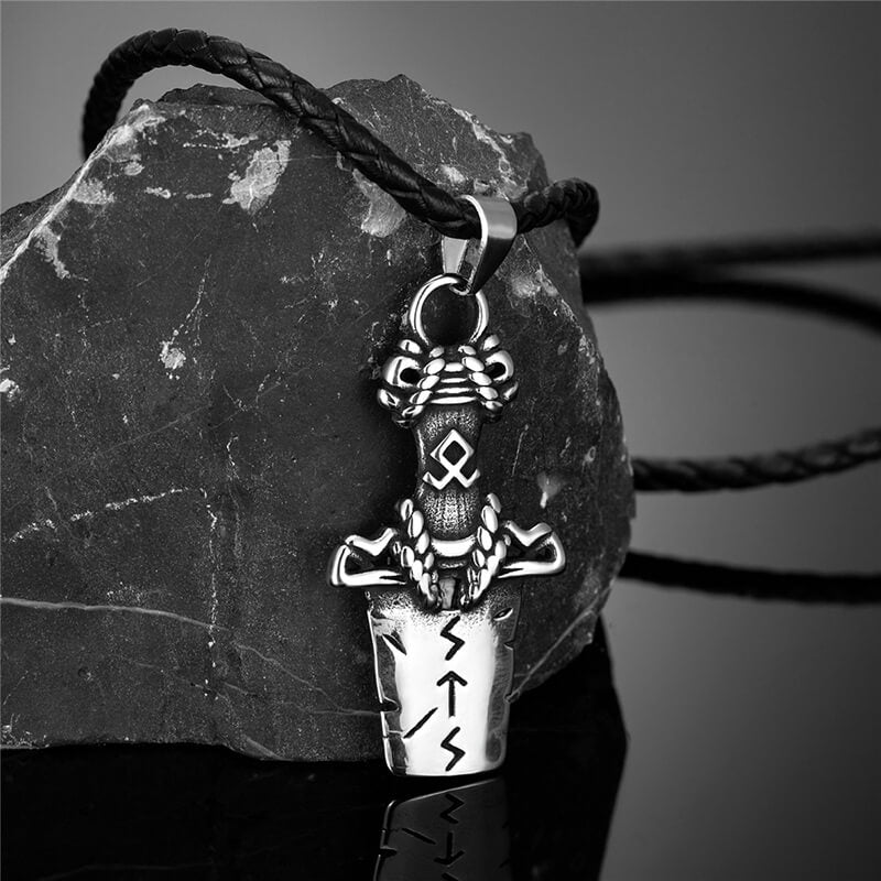 Punk Viking Sword Rune Stainless Steel Nordic Pendant | Gthic.com