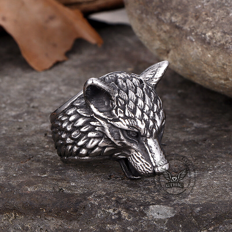 Punk Viking Wolf Head Stainless Steel Ring