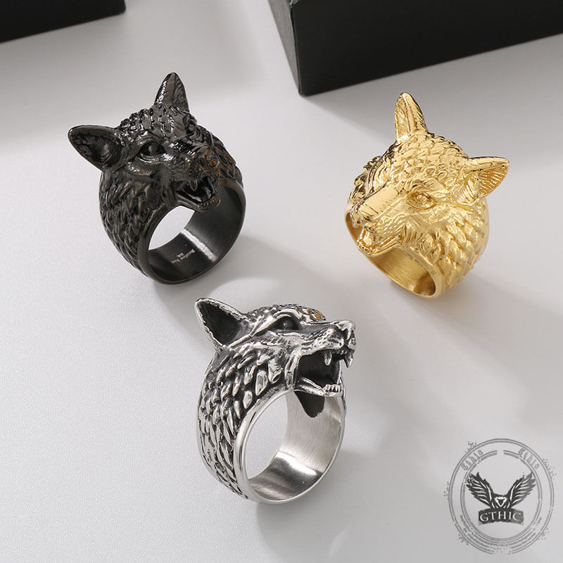 Punk Viking Wolf Head Stainless Steel Ring