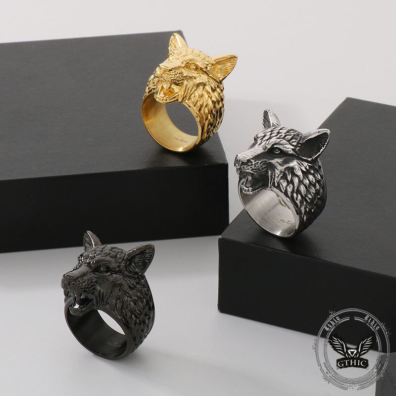 Punk Viking Wolf Head Stainless Steel Ring