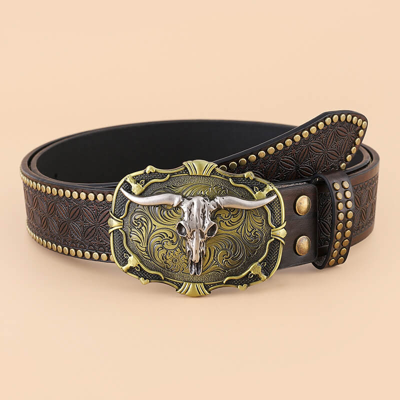 Punk Western Cowboy Wild Bull PU Leather Belt  | Gthic.com