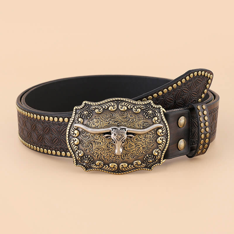 Punk Western Cowboy Wild Bull PU Leather Belt  | Gthic.com