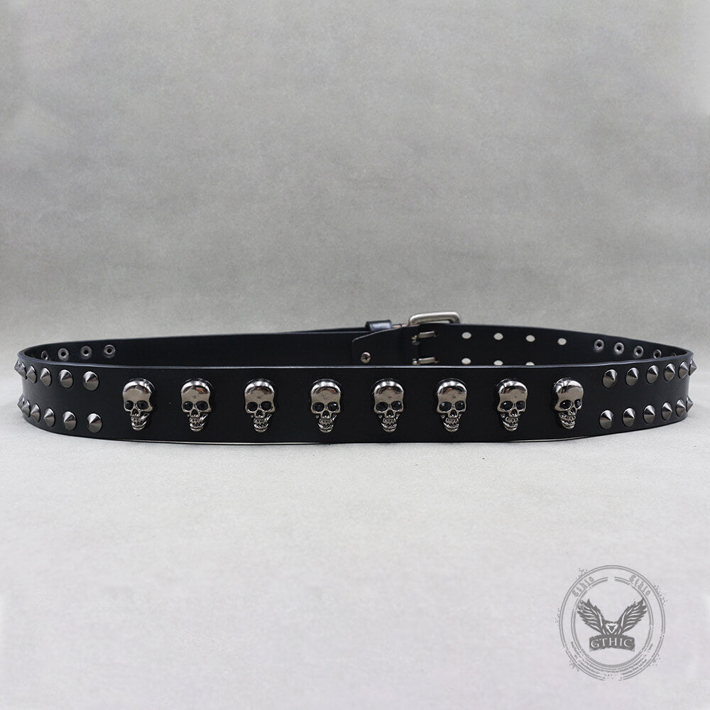 Punk Western Studded Skull Genuine Leather Belt