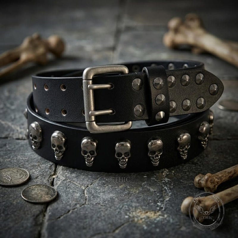 Punk Western Studded Skull Genuine Leather Belt – GTHIC