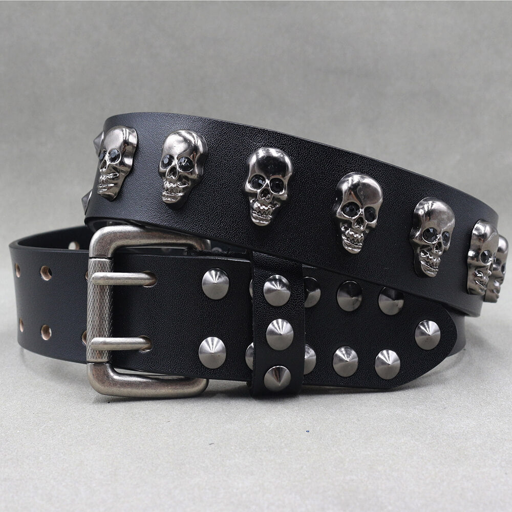 Punk Western Studded Skull Genuine Leather Belt