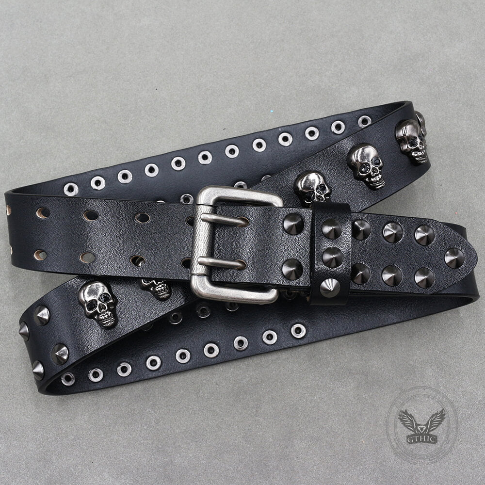 Punk Western Studded Skull Genuine Leather Belt