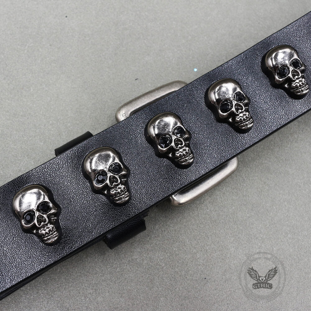Punk Western Studded Skull Genuine Leather Belt