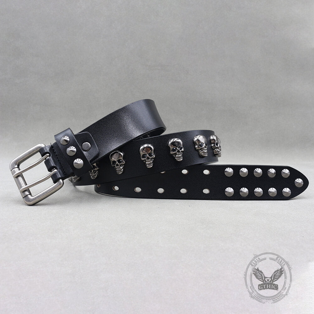 Punk Western Studded Skull Genuine Leather Belt | Gthic.com