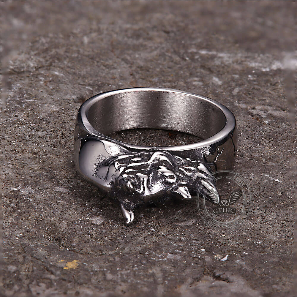 Anillo de acero inoxidable con calavera rosa gótica