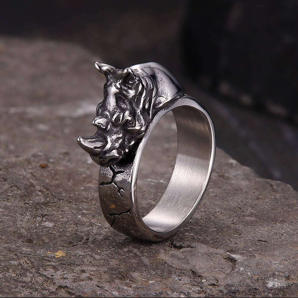 Punk Wild Rhino Stainless Steel Ring | Gthic.com