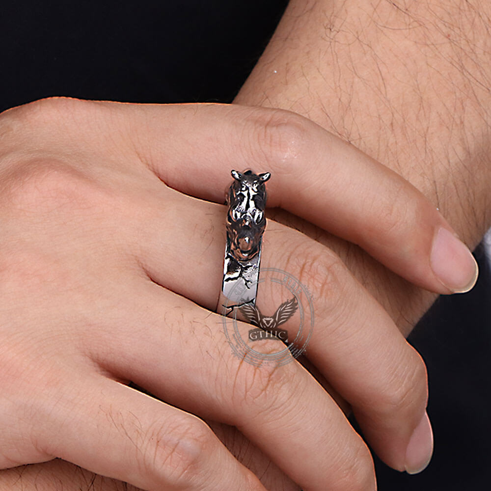 Punk Wild Rhino Stainless Steel Ring | Gthic.com